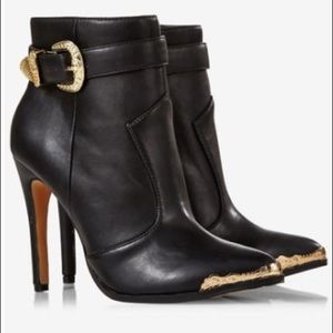 Express Runway Gold Buckle Heel Bootie